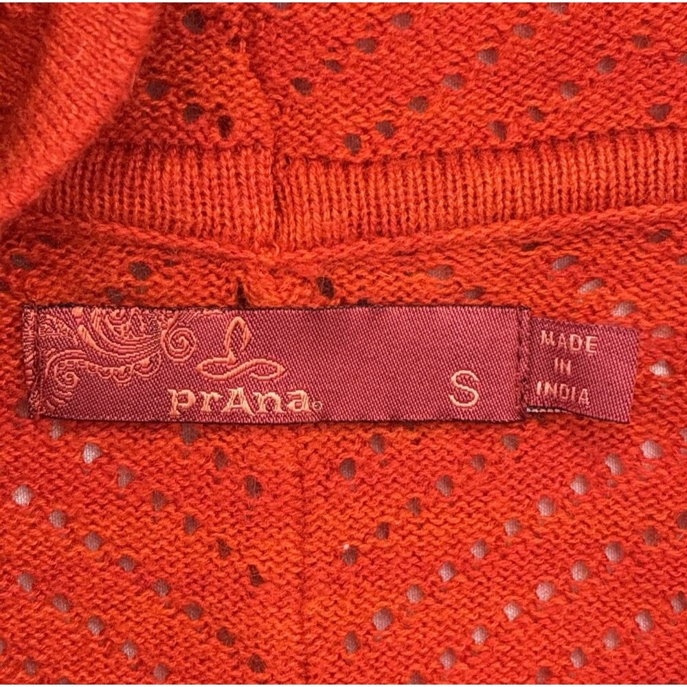 prAana Cedar Cowl Neck Cotton Wool Open Knit Pullover Sweater Orange Red Small - Picture 2 of 14